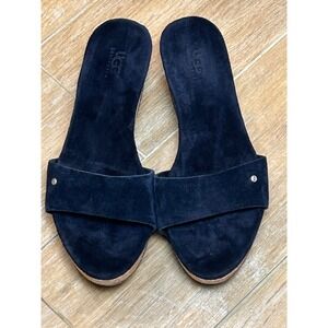 UGG Australia black Suede Cork Wedge Sandals Platform Slides  Womens 6